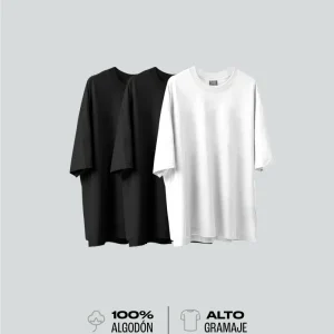 3 Camisetas Para Hombre Oversize Básicas - Negra y Blanca
