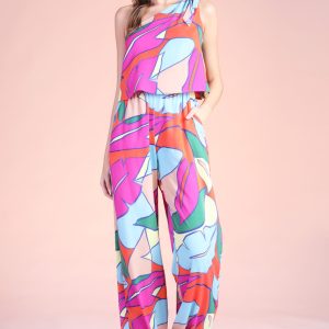 Jumpsuit un hombro un moño print colores hojas