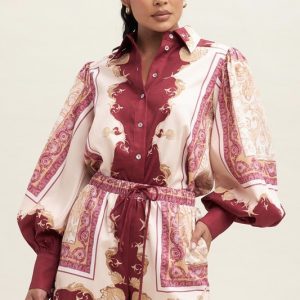 Conjunto short y camisa de botones con manga abullonada print