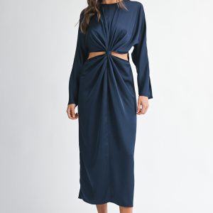 Midi satín nudo manga larga