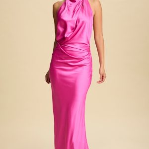 Halter satín recto escote espalda