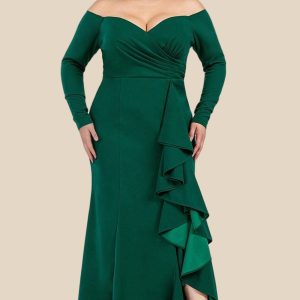 Off shoulder manga larga escarola pierna