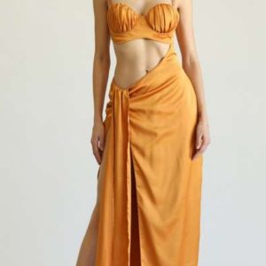 Satin tirantes copa drapeado cut out