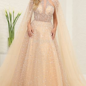 Vestido circular con capa bordado brillos