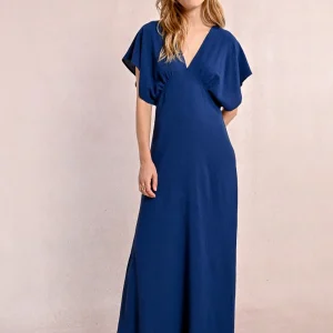 Vestido largo fluido mangas cortas y anchas